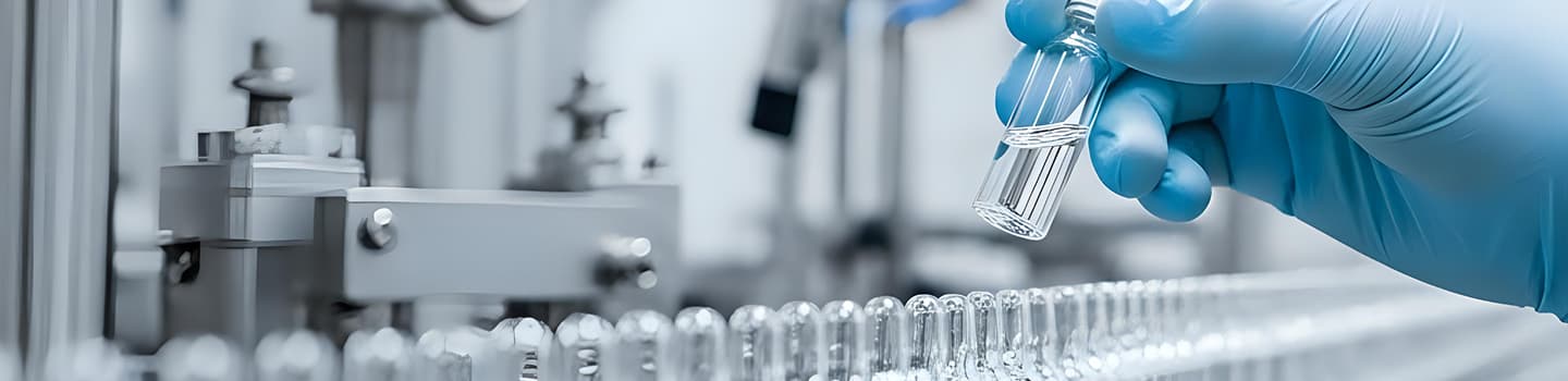 Laboratorio chimico: pipette e provette trasparenti in primo piano, atmosfera stabile e strumenti sullo sfondo.